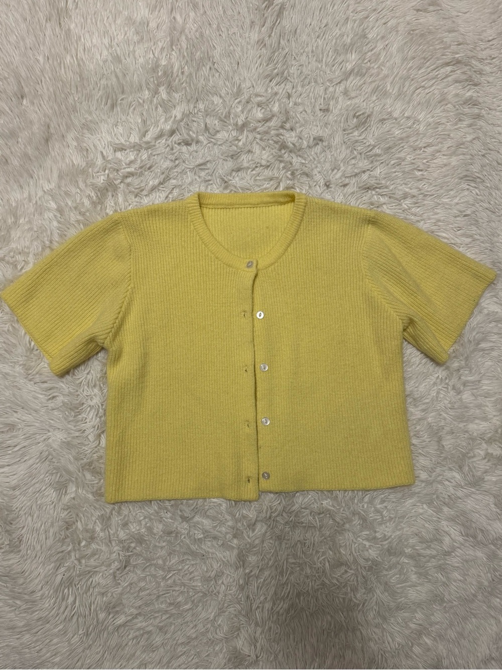 Short-Sleeve Button Front Cardigan Sweater - Yellow Butter Yellow Sweater